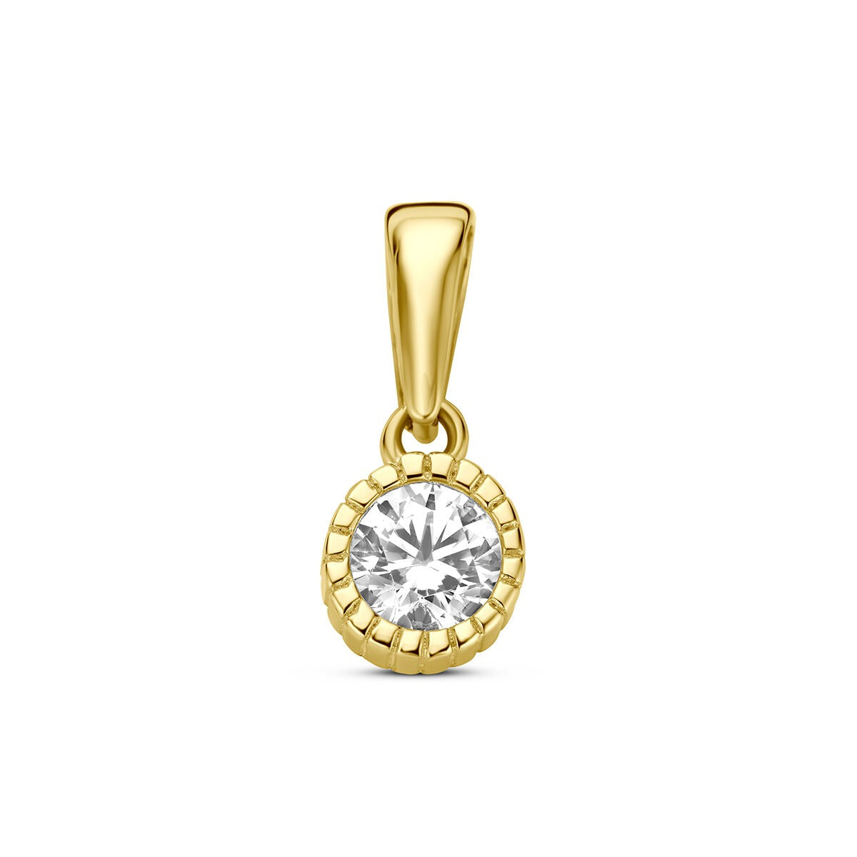 Ciondolo in oro giallo 9k con zircone rotondo incastonato.