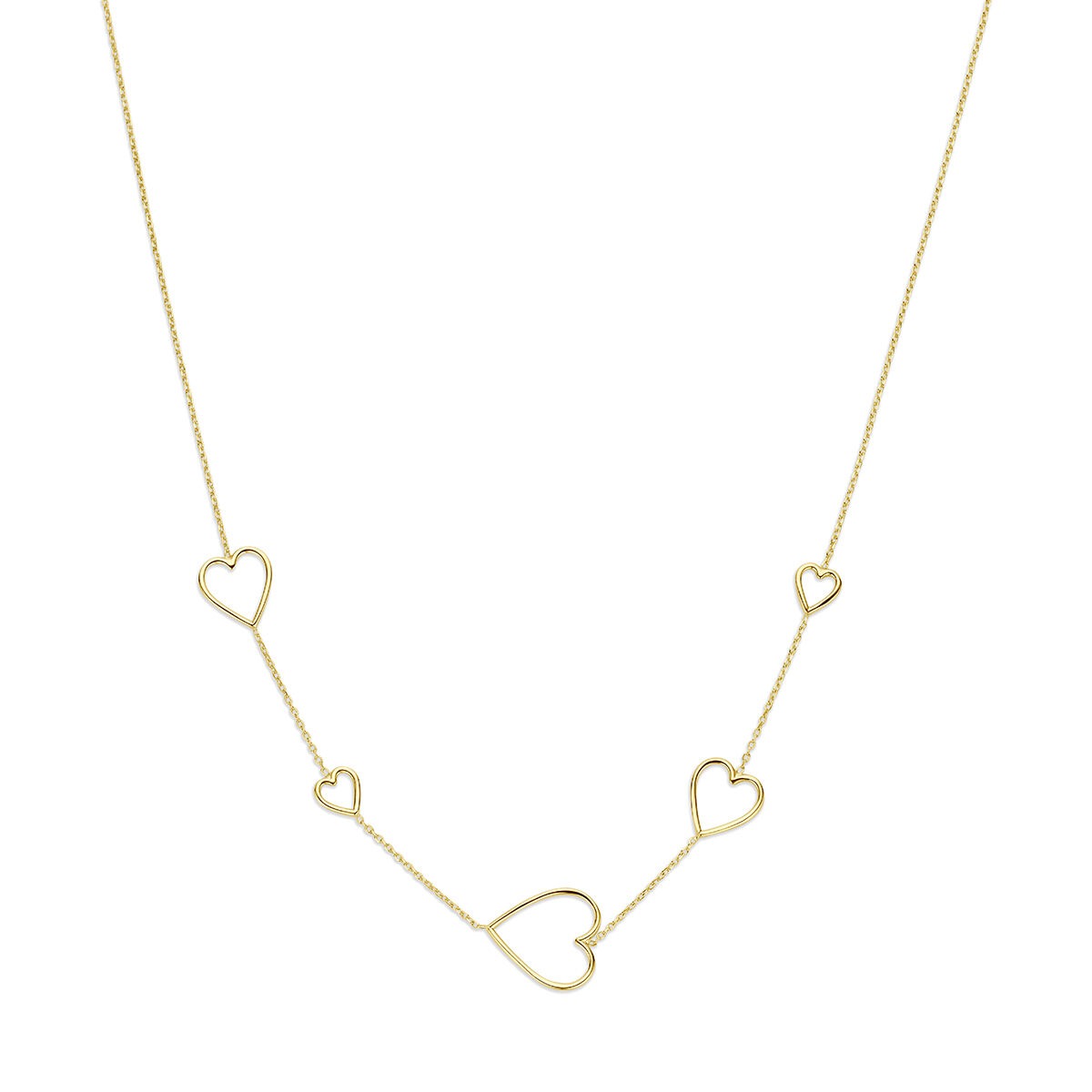 Geelverguld 925 zilveren collier met hartjes