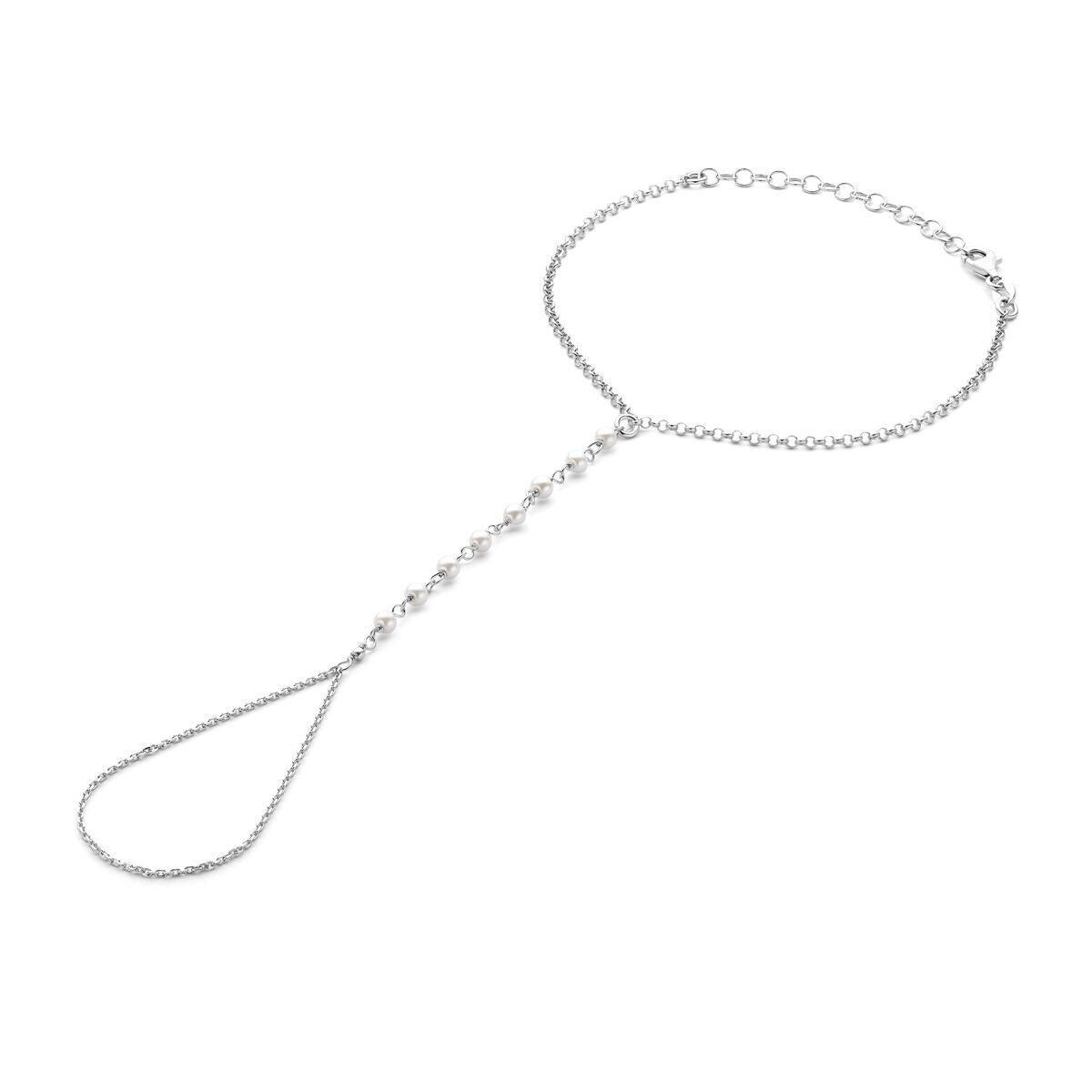 Bracciale da donna in argento con perle e catena ad ancore.
