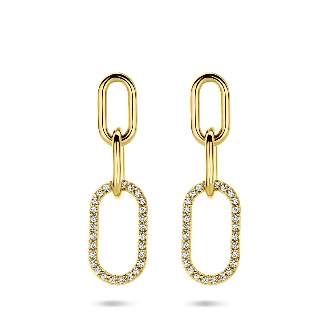 Verguld zilveren oorhangers met zirkonia – 925 zilver, 30 mm