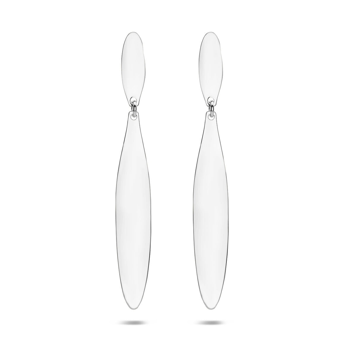 Orecchini lunghi in argento 925 rodiato con forma allungata e finitura lucida.