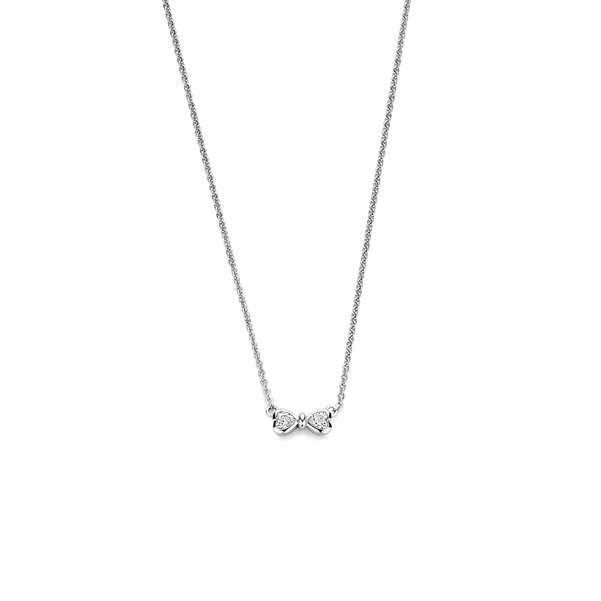 Collana argento con dettaglio a forma di cuore e zirconi, lunghezza 42-45 cm.