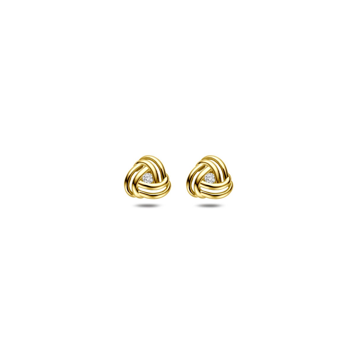 Orecchini da donna in oro giallo 14k con zircone in incastonatura a chaton.