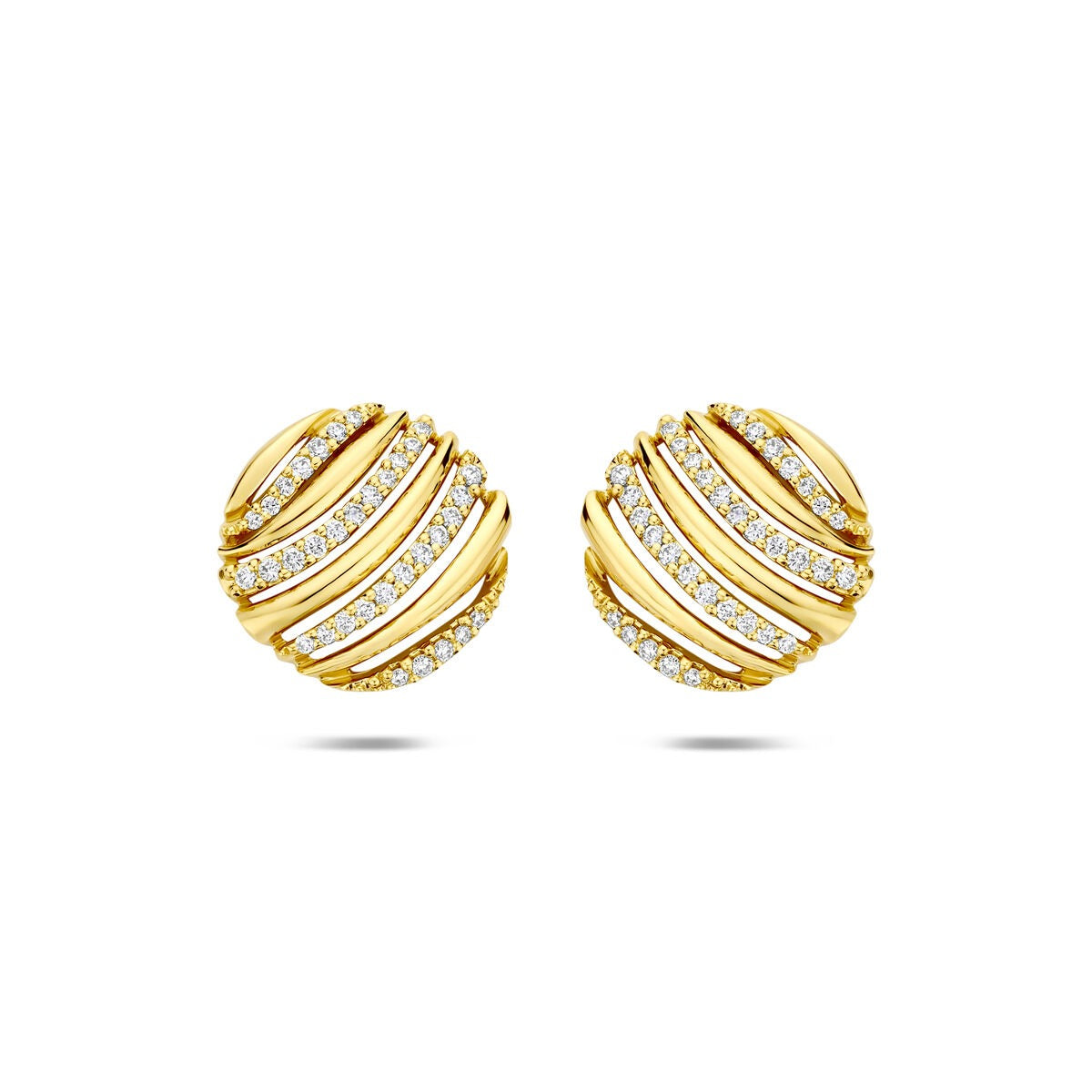Orecchini in oro giallo 14k con diamanti da 0,20 ct, design a spirale.