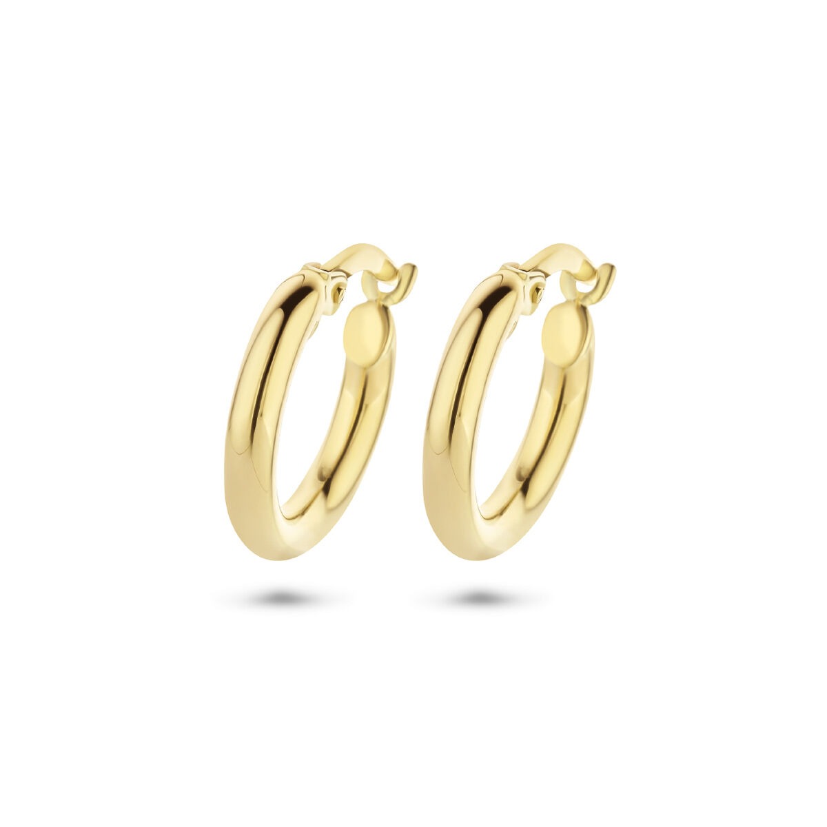 Orecchini alla creola in oro giallo 14k con forma tubolare rotonda.