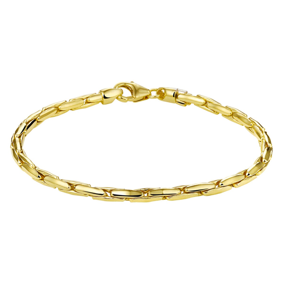 Bracciale in oro giallo 9 carati con nucleo in argento, design a maglia rolò.