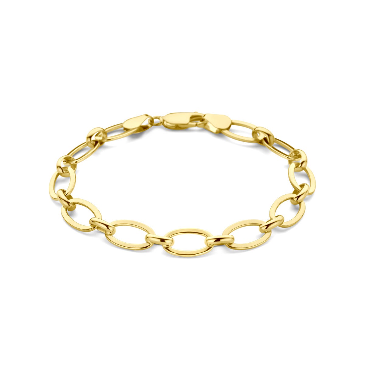 Bracciale in oro giallo 14k con nucleo in argento, composto da maglie ovali.