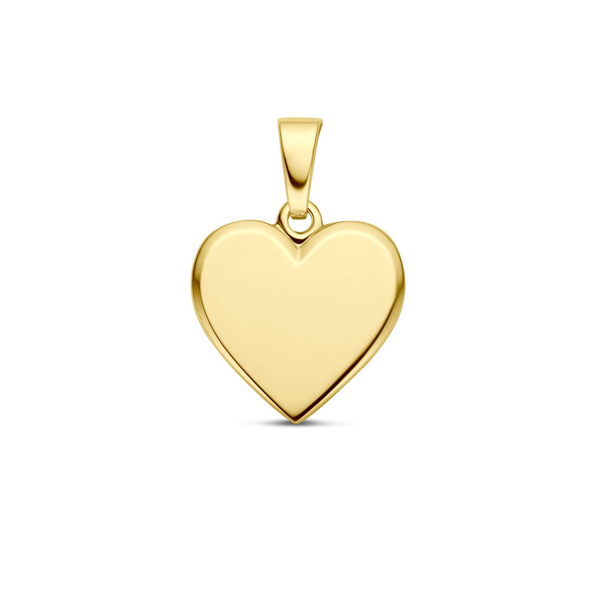 Ciondolo in oro giallo 9 carati a forma di cuore, lucido e senza incisioni.
