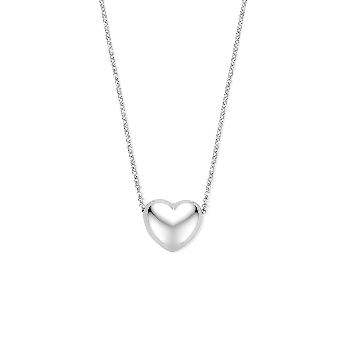 Collana in argento rodiato con pendente a forma di cuore, lunghezza 41 + 4 cm.