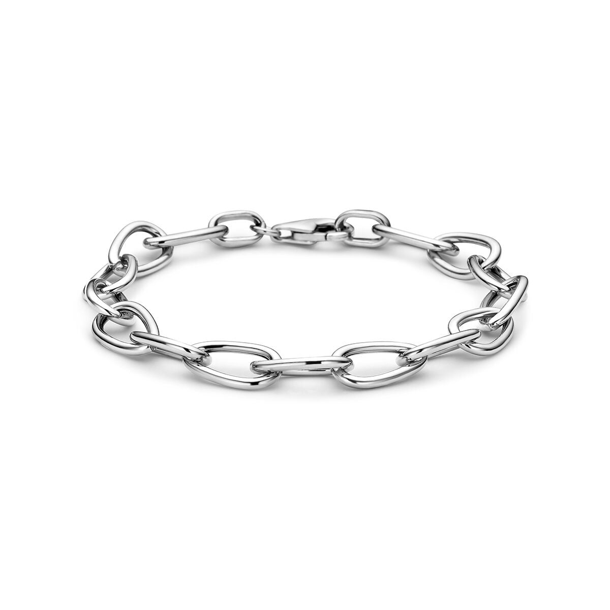 Gerhodineerde 925 zilveren ankerarmband met schakels in een moderne, strakke vorm.