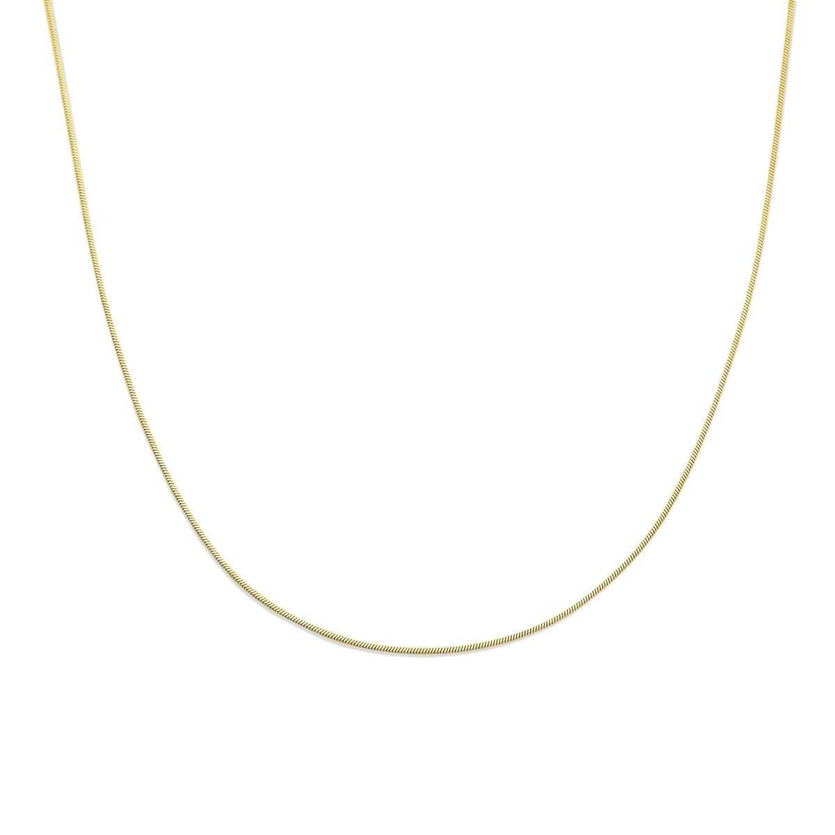 Stalen damesketting met slangschakel, 60 cm lang, 1,4 mm dik, afgewerkt met ion plating in goudkleur.