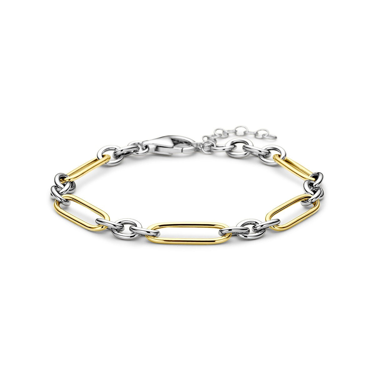 Bracciale in argento 925 placcato oro e rodiato con maglie ad ancoraggio.