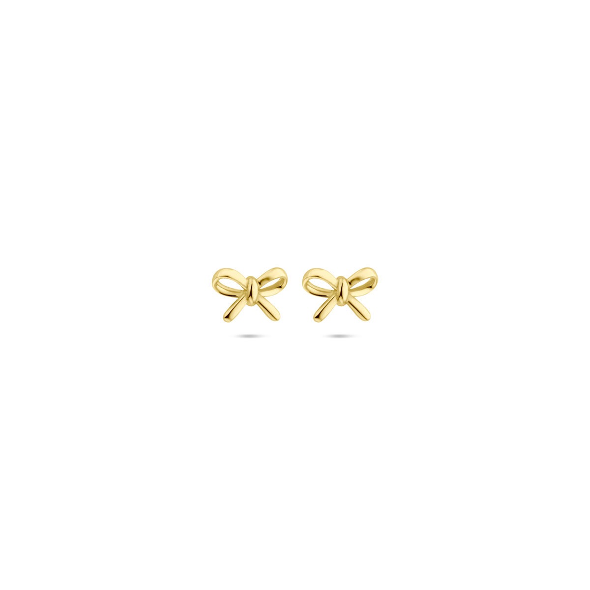 Orecchini in oro giallo 14k a forma di fiocco, dimensioni 4,5x6,5mm.
