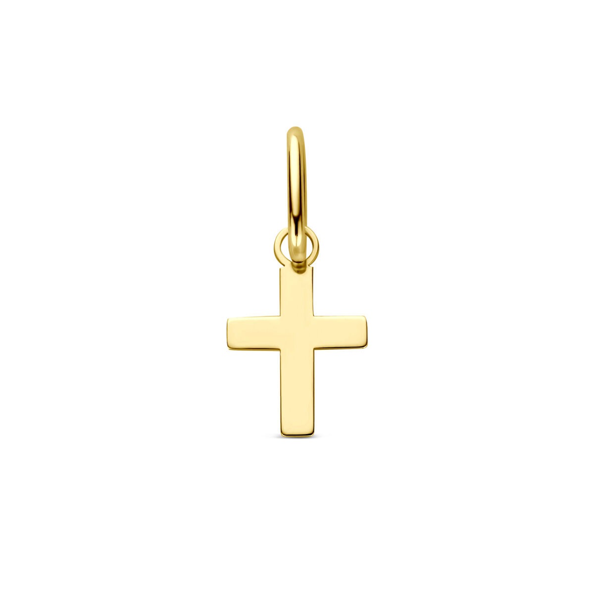 Ciondolo a forma di croce in oro giallo 14k, finitura lucida.