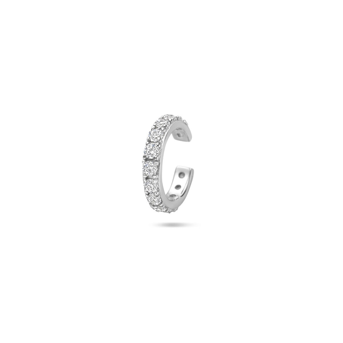 Ear cuff in argento rodiato 925 con zirconi, dimensioni 12,5x2,5 mm.