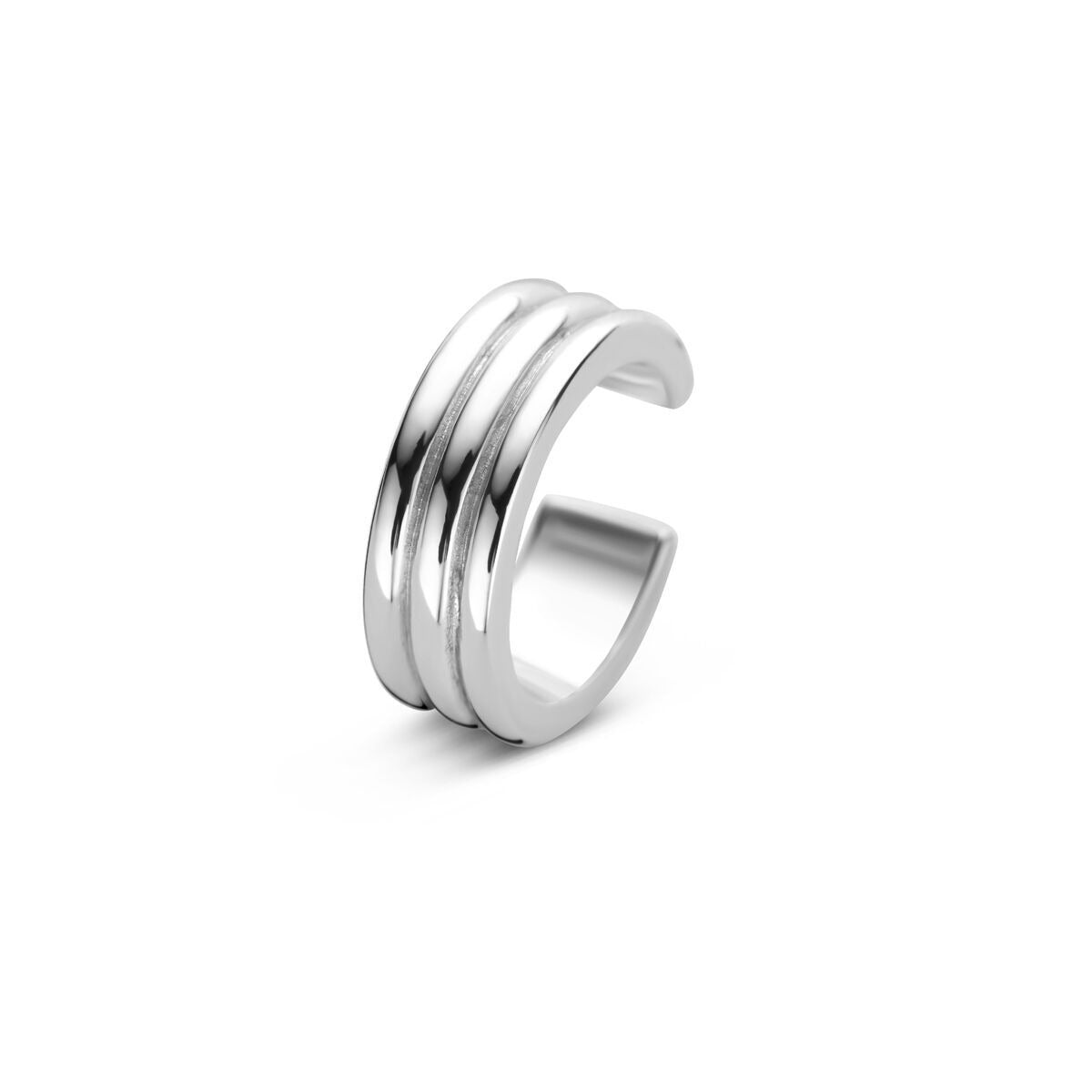 Orecchino cuff in argento rodiato 925 con design minimalista e tre fasce.