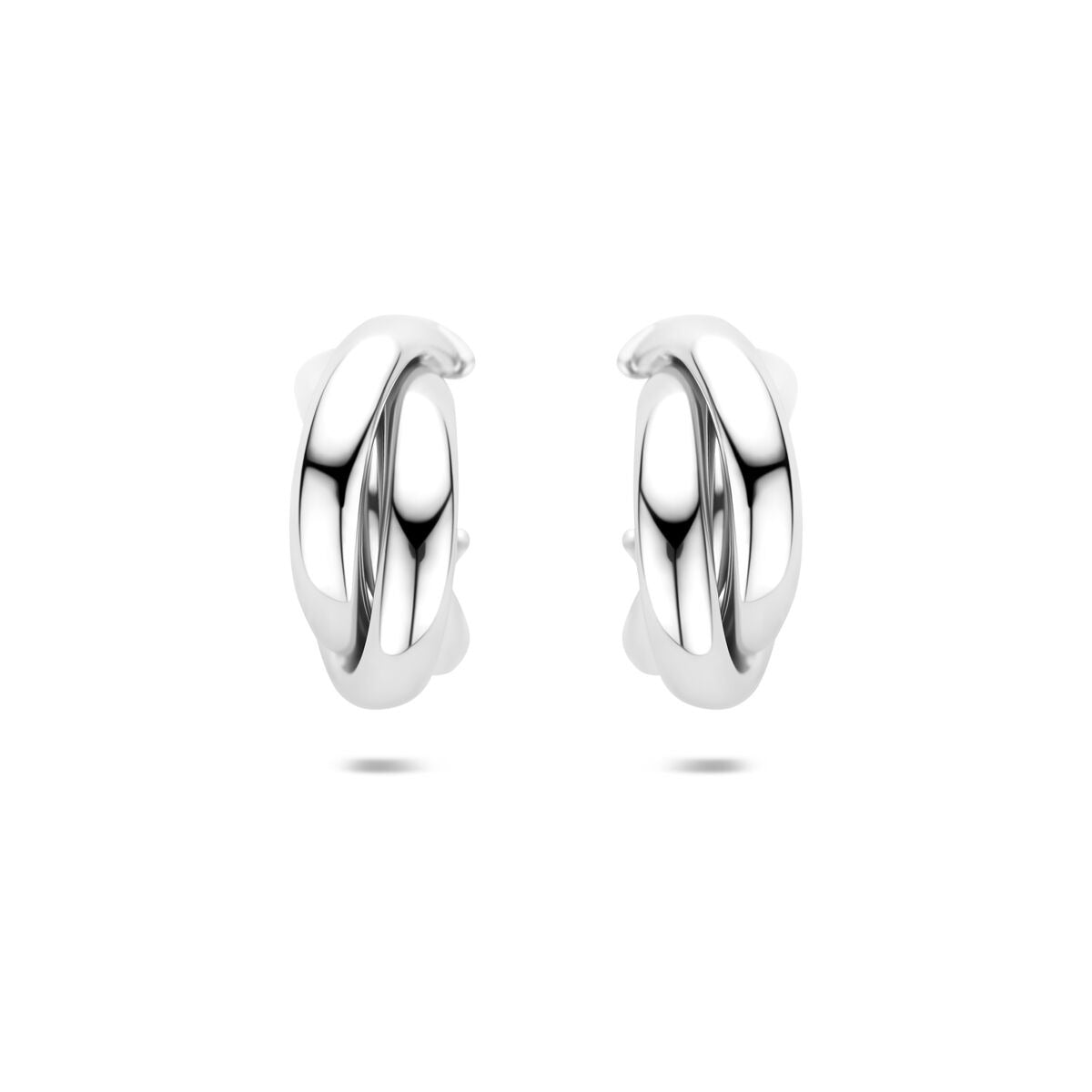 Orecchini alla creola in argento 925 rodiato, con design ondulato e lucido.