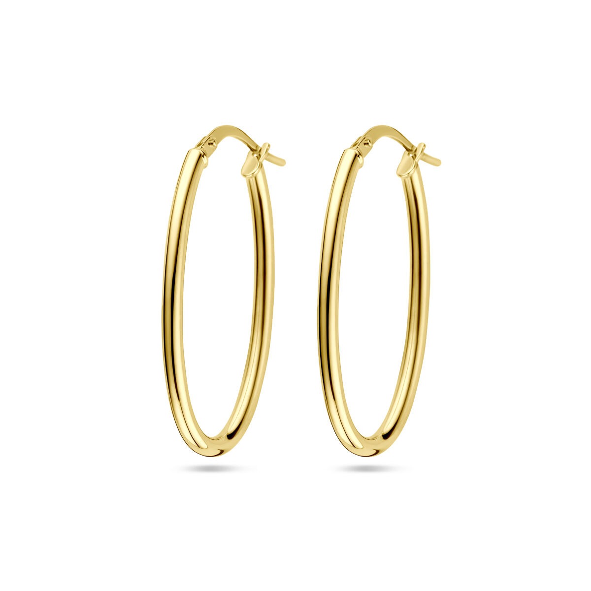 Orecchini alla creola in oro giallo 14k con nucleo argentato, dimensioni 34x2mm.