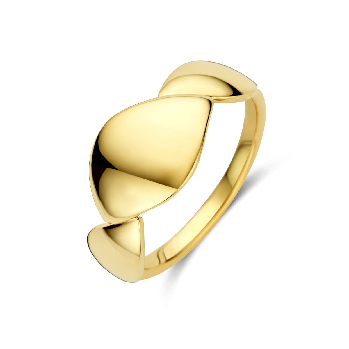 Anello da donna in oro giallo 14k con banda larga e design ondulato.