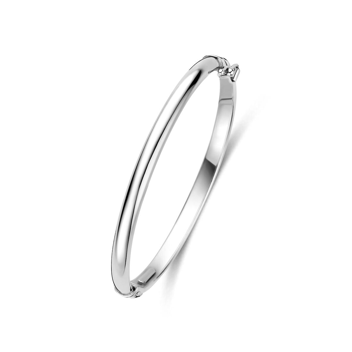 Gerhodineerde 925 zilveren bangle met een strakke, glanzende afwerking en een eenvoudige, ronde vorm.
