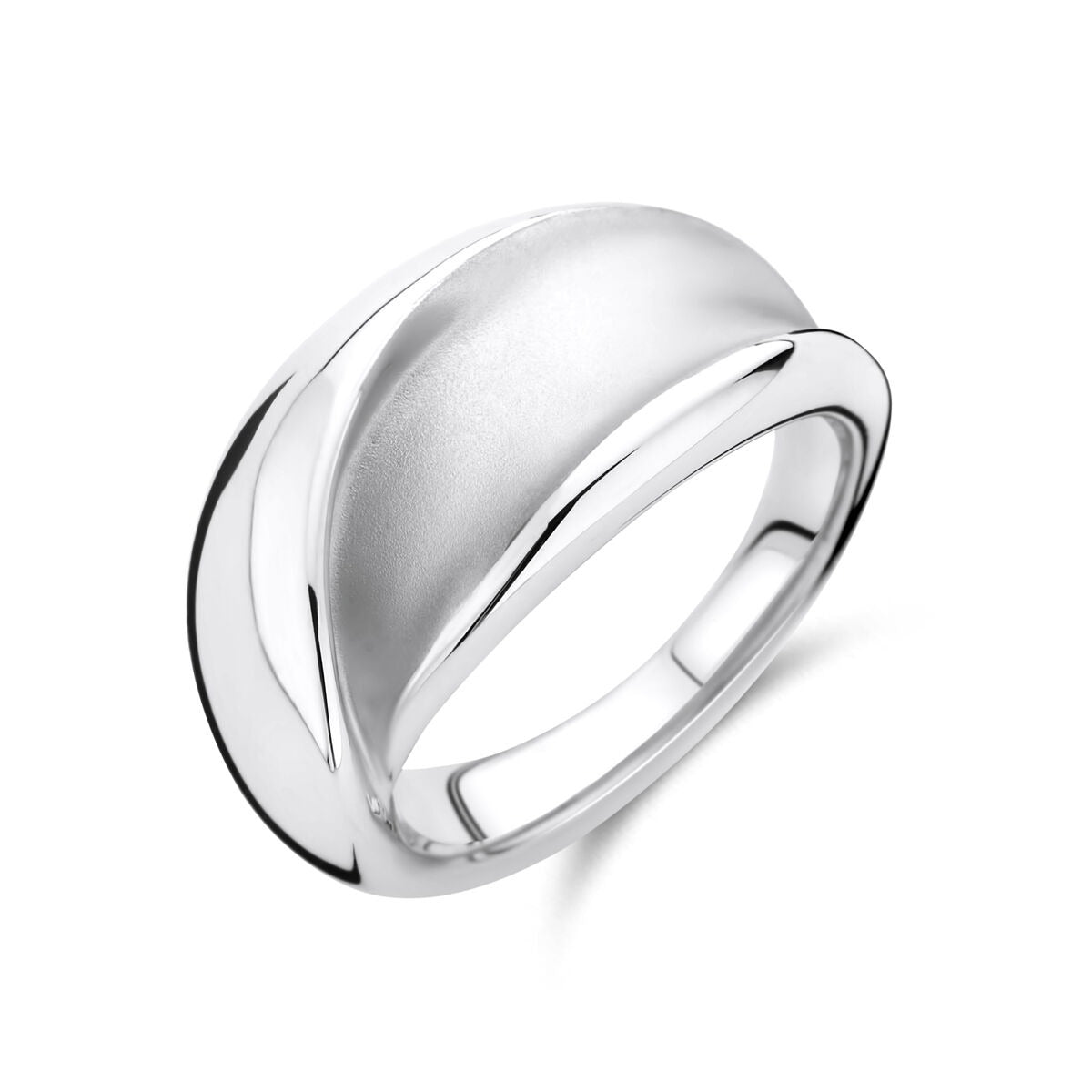 Anello in argento 925 rodiato con finitura lucida e opaca per donne.