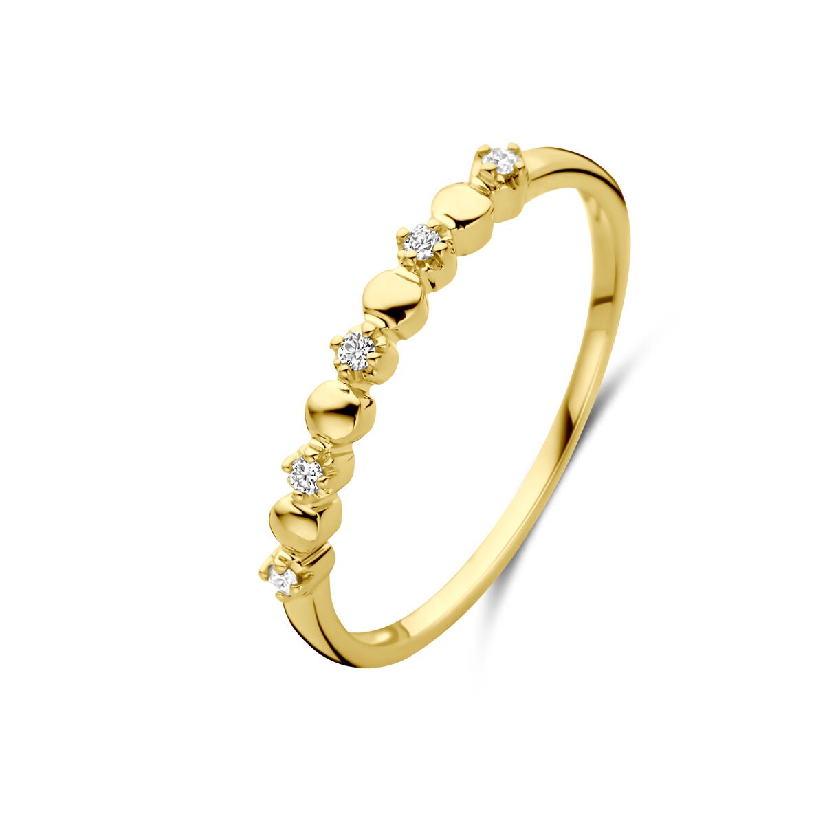 Anello da donna in oro giallo 14k con diamanti da 0,05 ct, design a 2 mm.