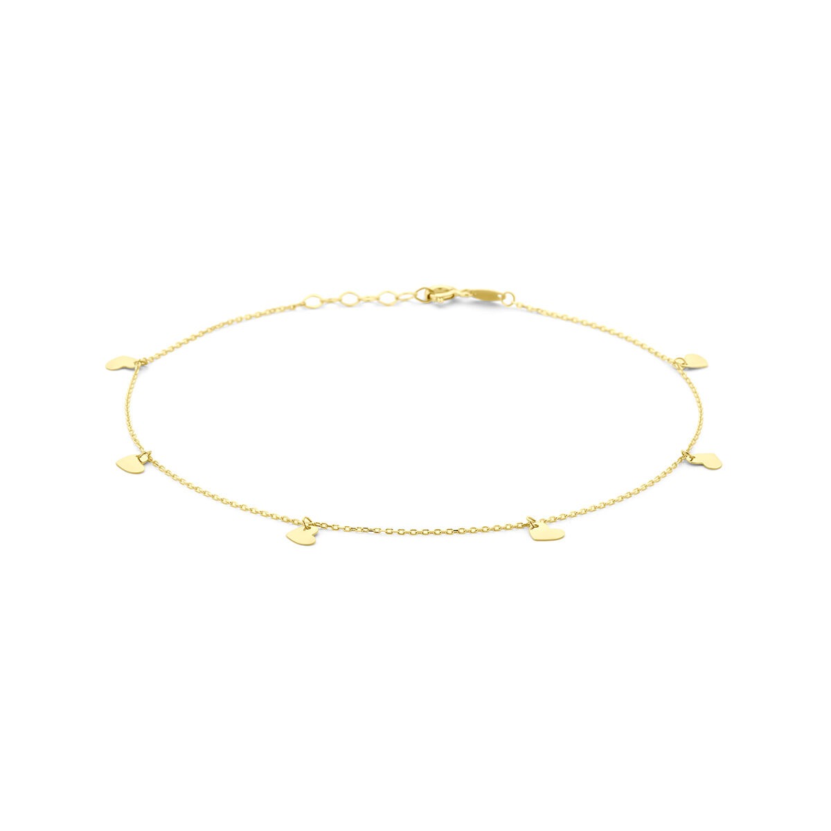 Bracciale in oro giallo 9k con pendenti a forma di cuore.