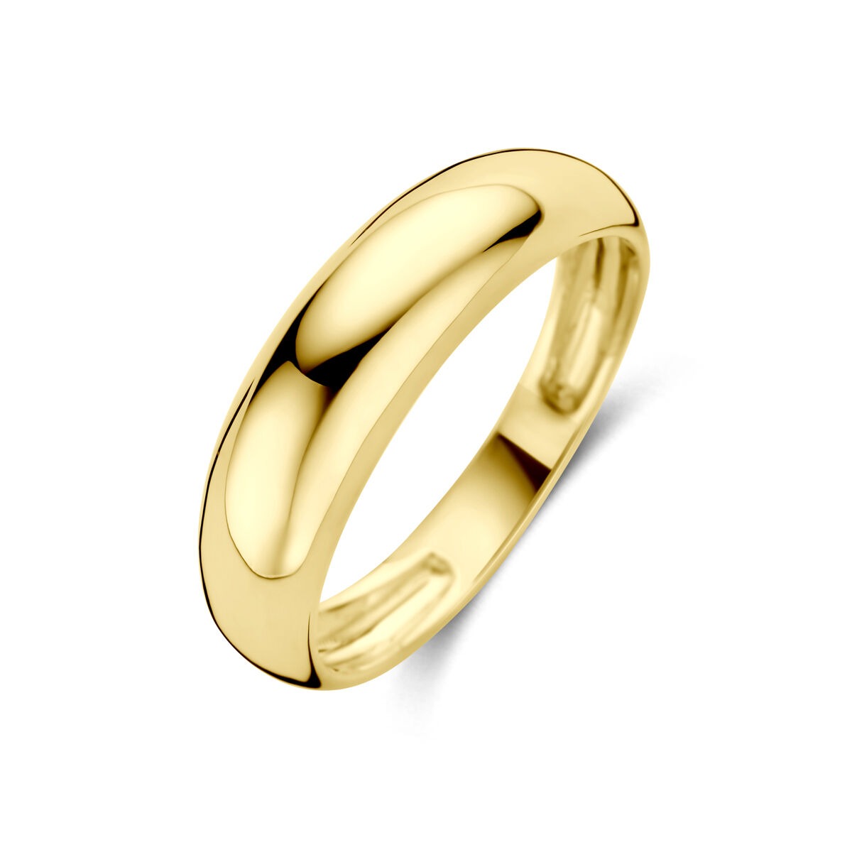 Anello da donna in oro giallo 14k, largo 5,5 mm, con finitura lucida.