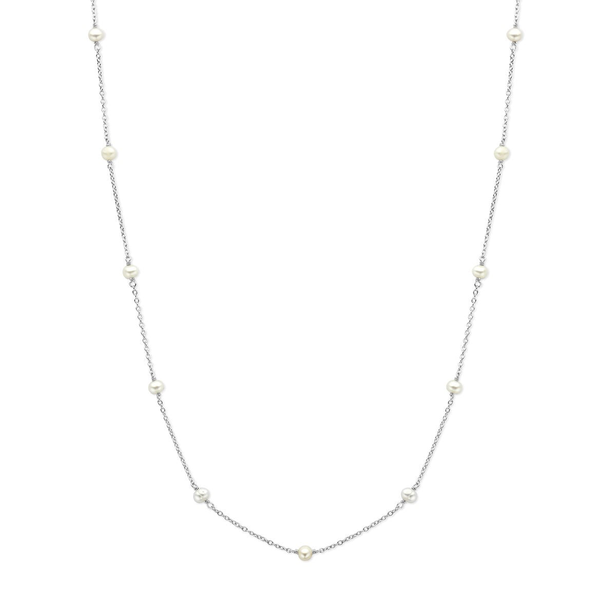 Gerhodineerd 925 zilveren collier met een ketting van kleine parels en een verfijnde afwerking.