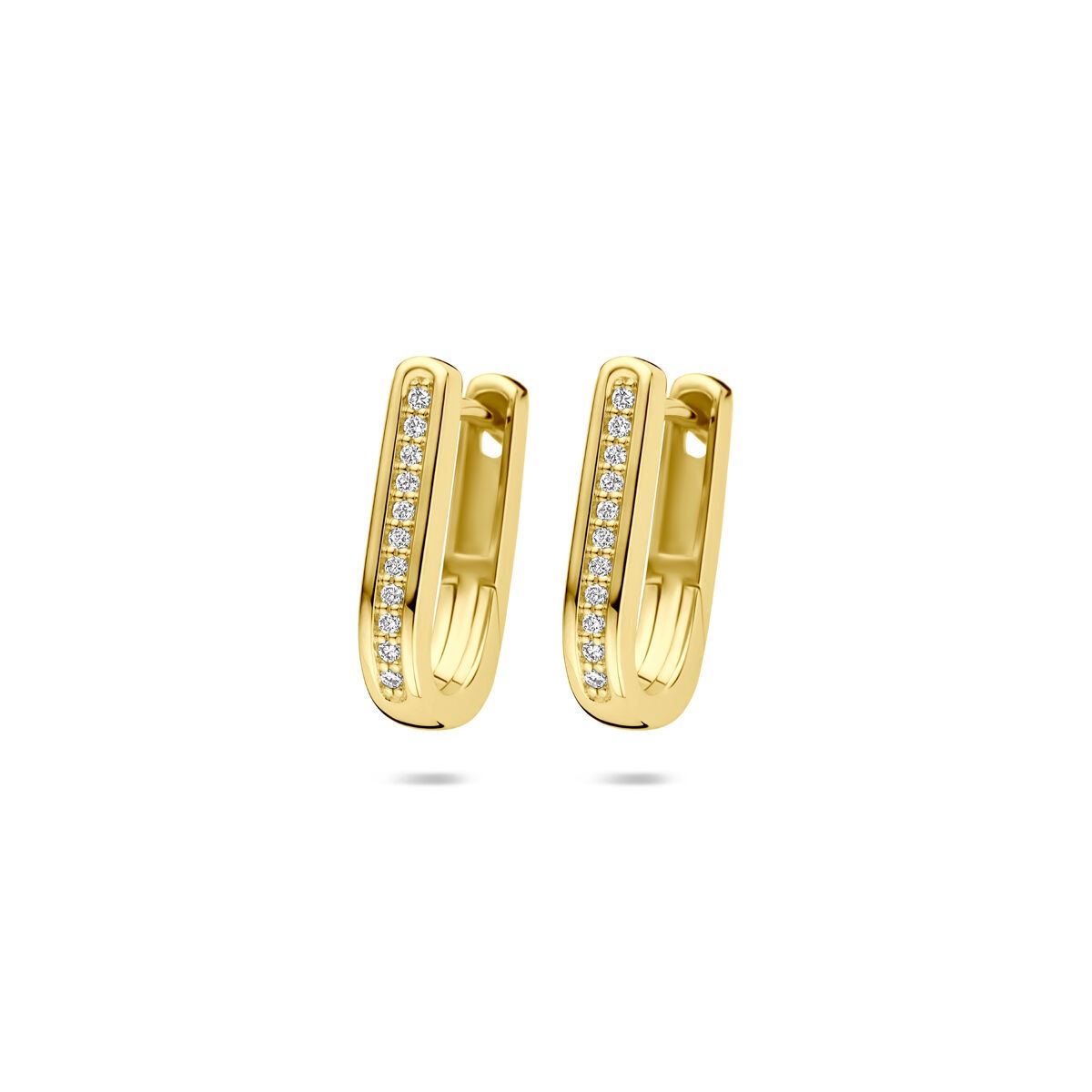 Orecchini alla creola in oro giallo 14k con diamanti – 0,10 ct, 15 x 3 mm.