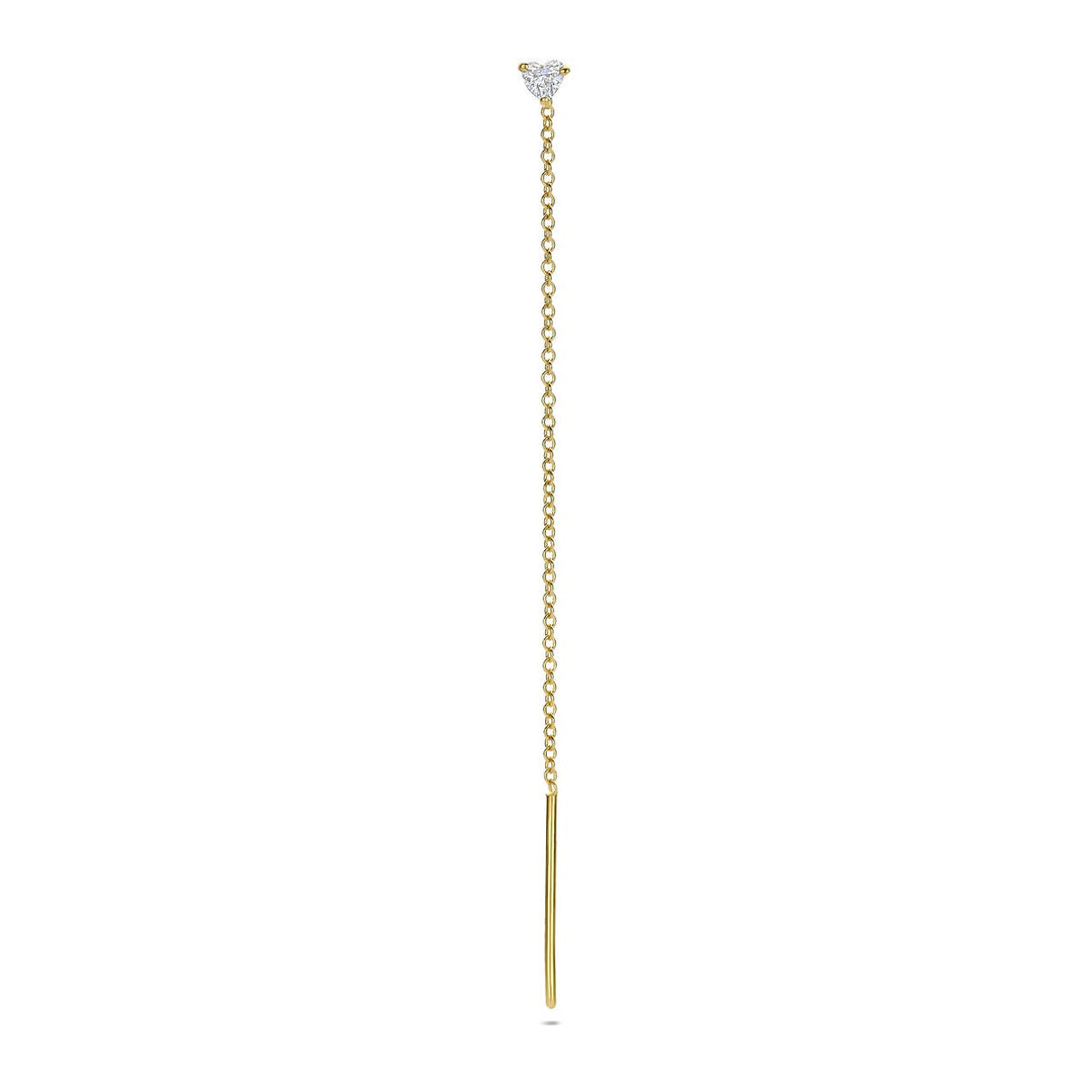 14k Geelgouden doortrekoorbel met hartvormige diamant