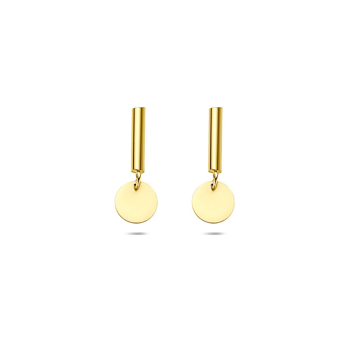 Orecchini in oro giallo 14k con pendente rotondo lucido.