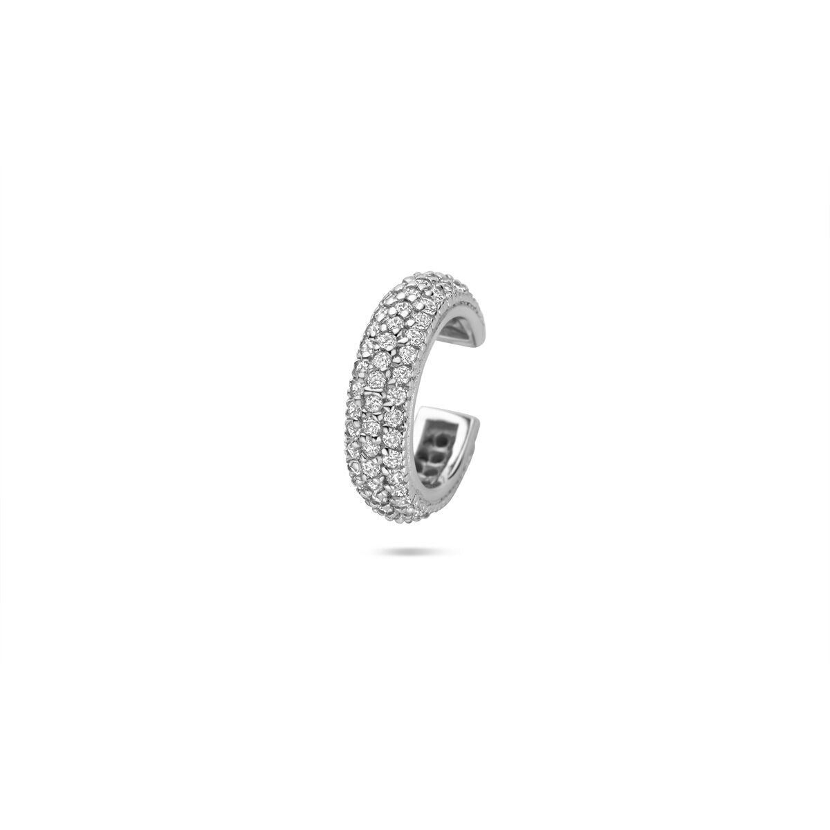 Orecchino cuff in argento 925 rodiato, decorato con zircone.
