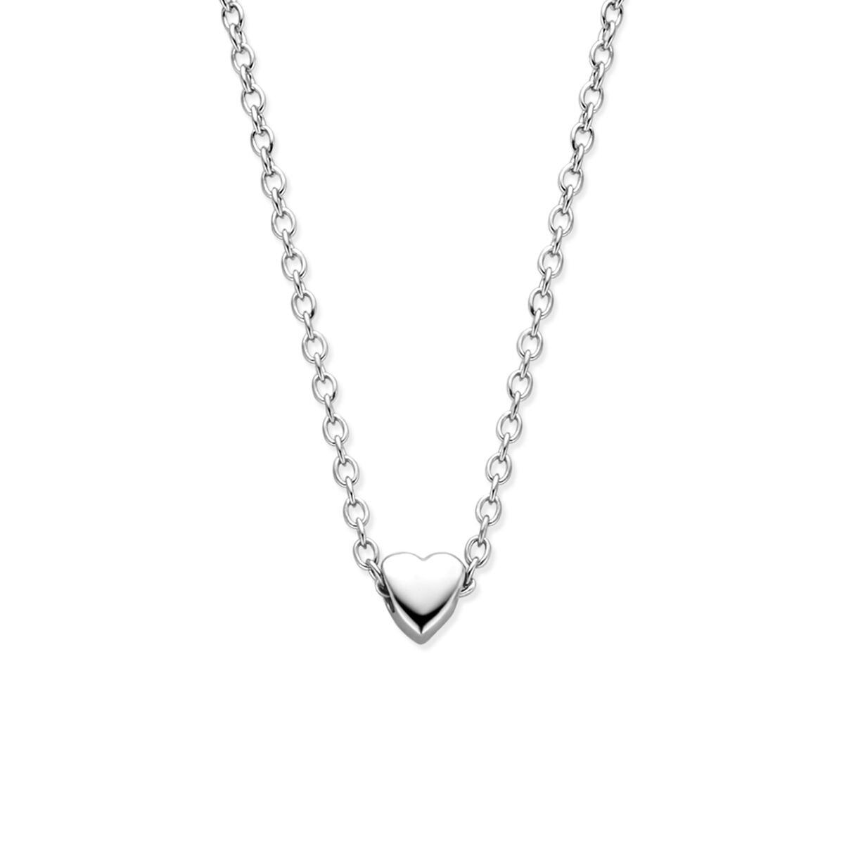 Gerhodineerde zilveren ketting met een klein, glanzend hartje in het midden.