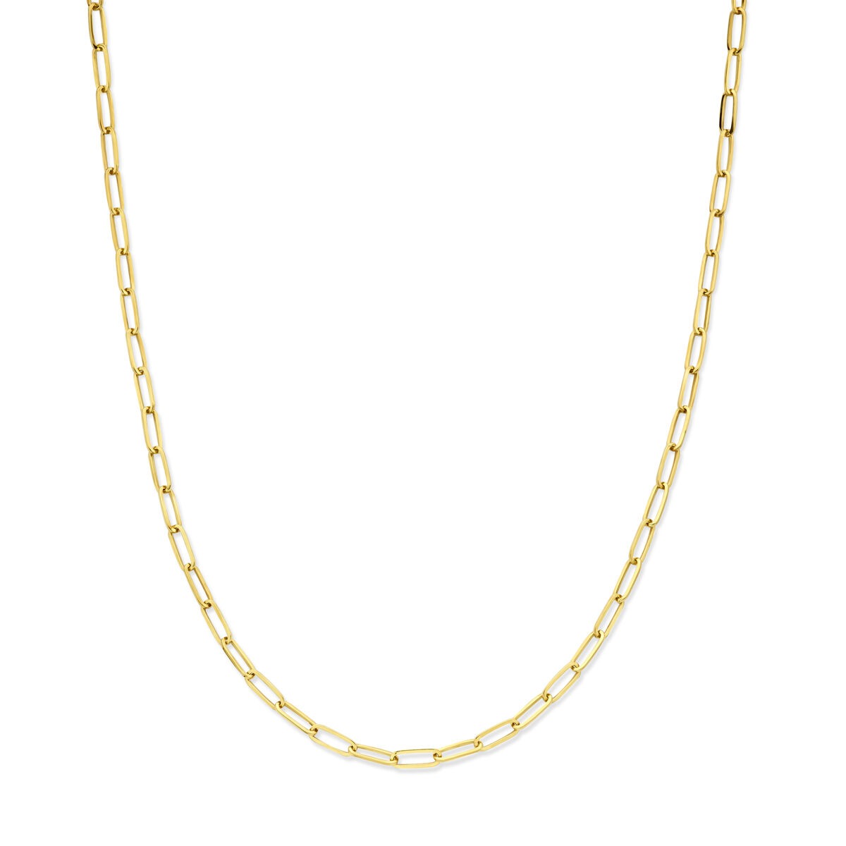 Geelgouden collier met zilverkern, 45 cm lang, met een schakelkettinkje in een verfijnde, rechte vorm.