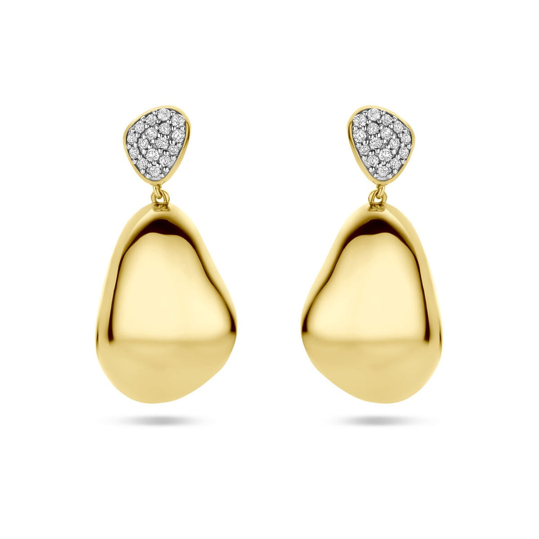 14k geelgouden oorhangers met diamant – 0.20ct (2x 0.10ct) h si 27 mm