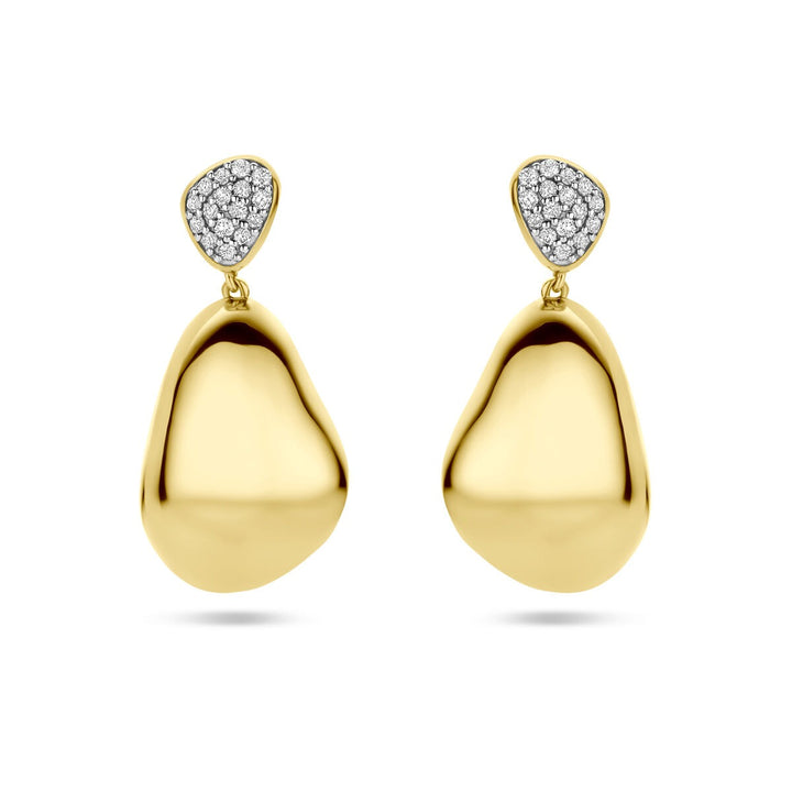 14k geelgouden oorhangers met diamant – 0.20ct (2x 0.10ct) h si 27 mm