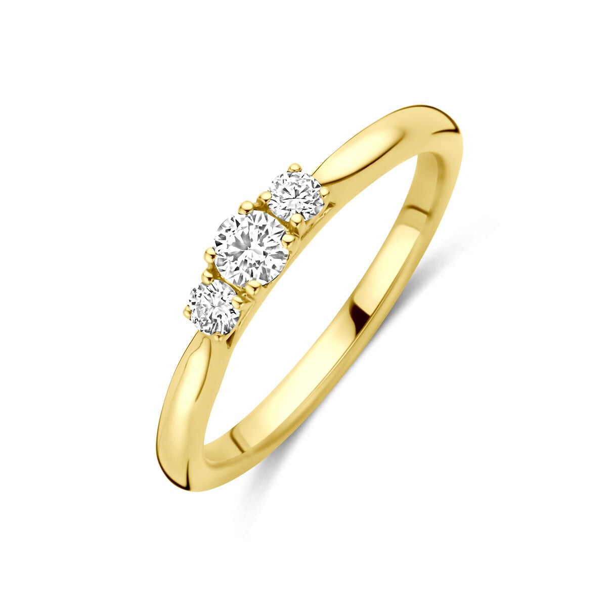 Anello in oro giallo 14k con tre diamanti lab-grown da 0,26 ct.