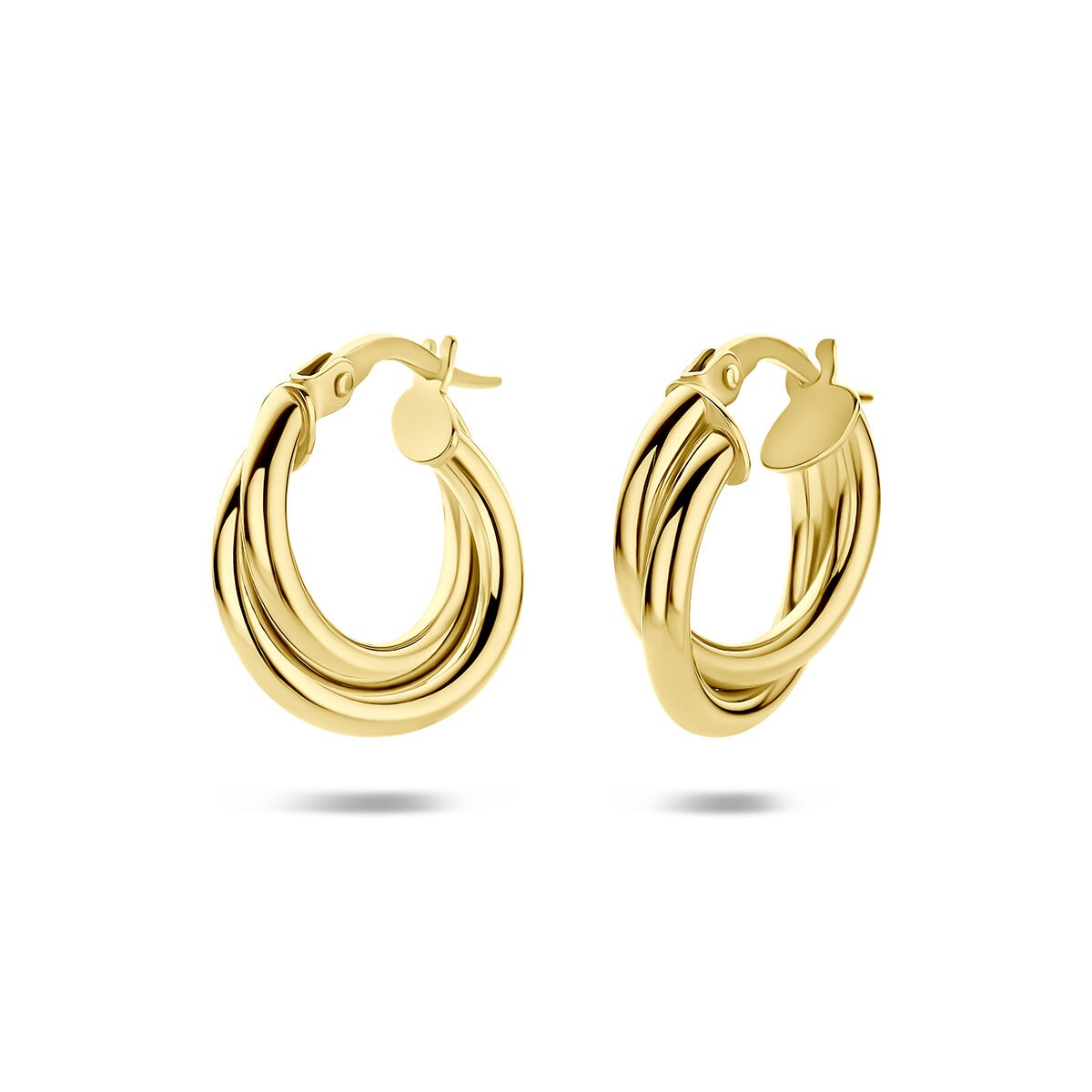 Orecchini a cerchio in oro giallo 14k 4 mm da donna con chiusura a scatto