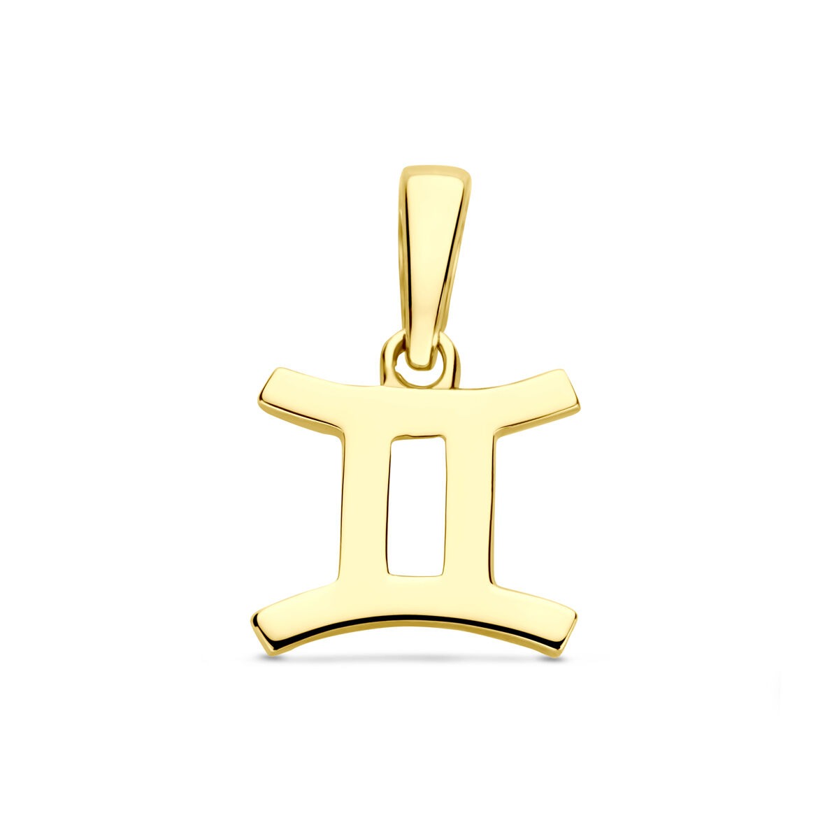Ciondolo in oro giallo 14k con simbolo zodiacale dei Gemelli.