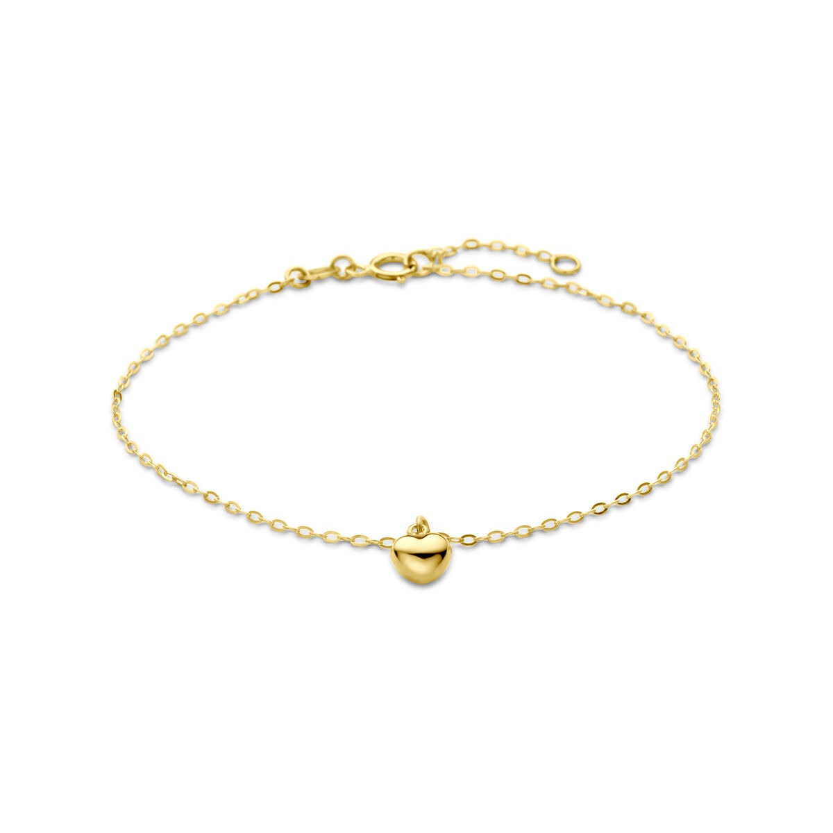 Bracciale in oro giallo 14k con ciondolo a forma di cuore.