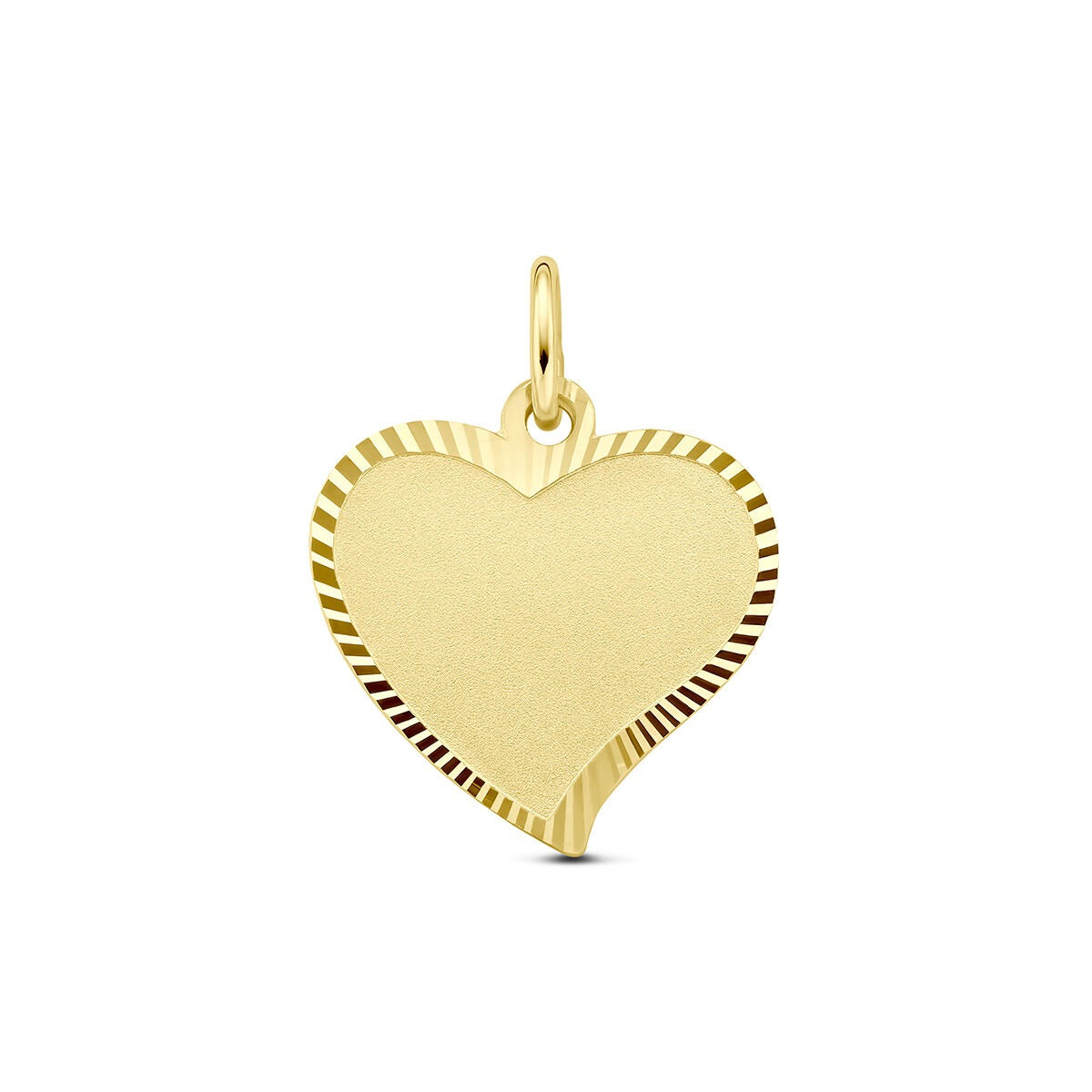Ciondolo a forma di cuore in oro giallo 9k, con superficie liscia e bordi scanalati.
