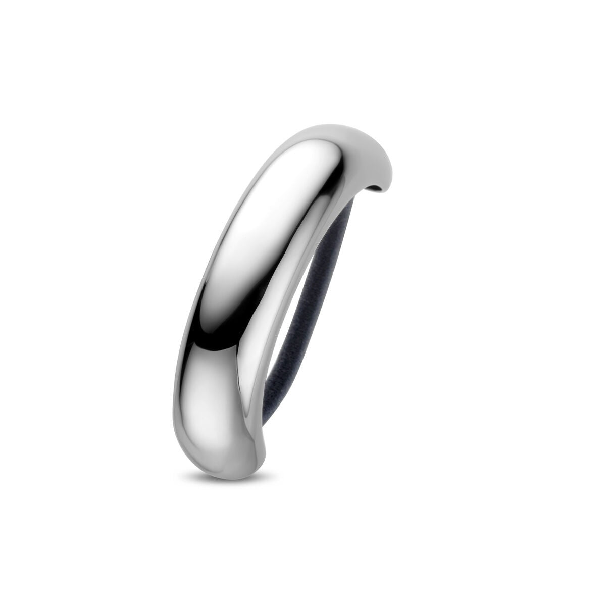 Cuff per capelli in acciaio, color argento, forma liscia e arrotondata, dimensioni 19x76 mm.