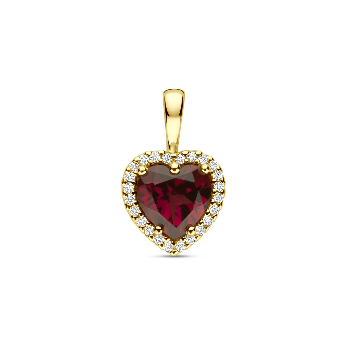 Pendente in oro giallo 14k con cuore di rodolite e diamanti – 0,06 ct.