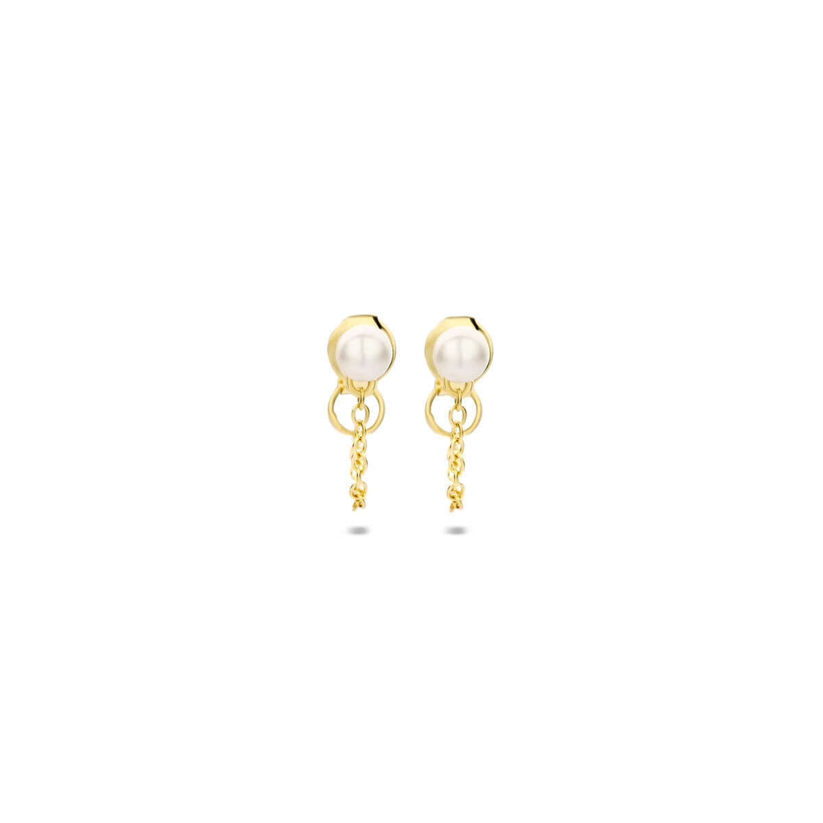 Orecchini in argento 925 placcato oro con perla e dettagli pendenti.