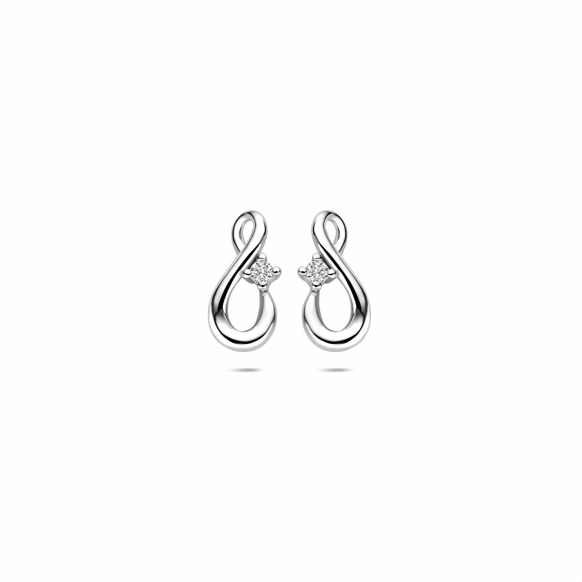 Orecchini in argento a forma di infinito con zircone, design elegante e senza tempo.