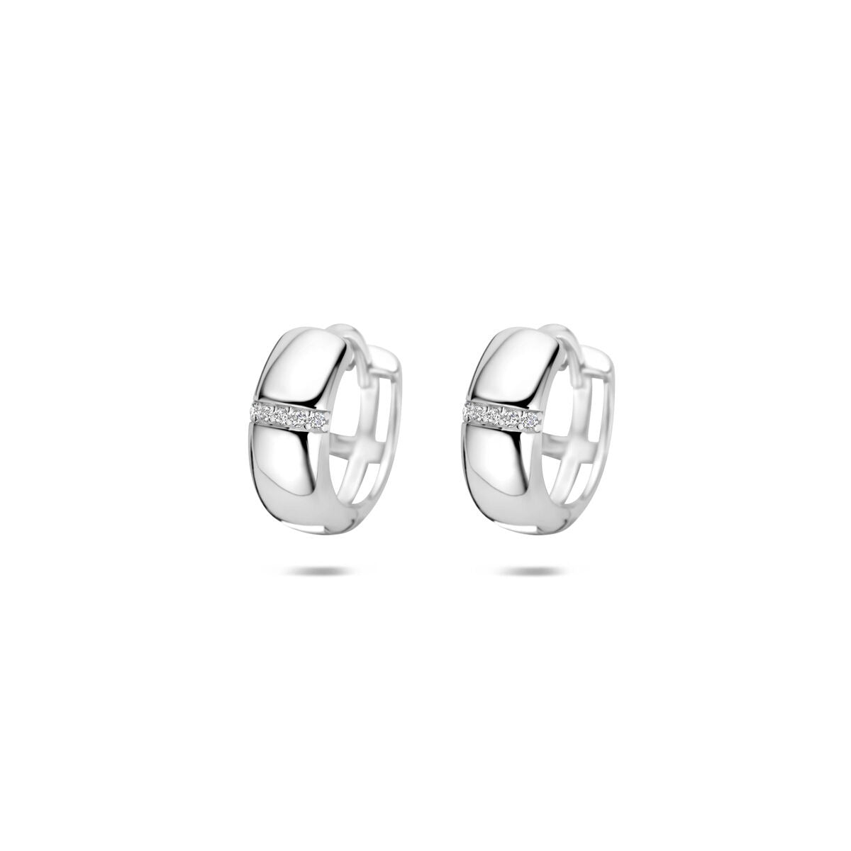 Orecchini alla creola in argento 925 rodiato con zircone.
