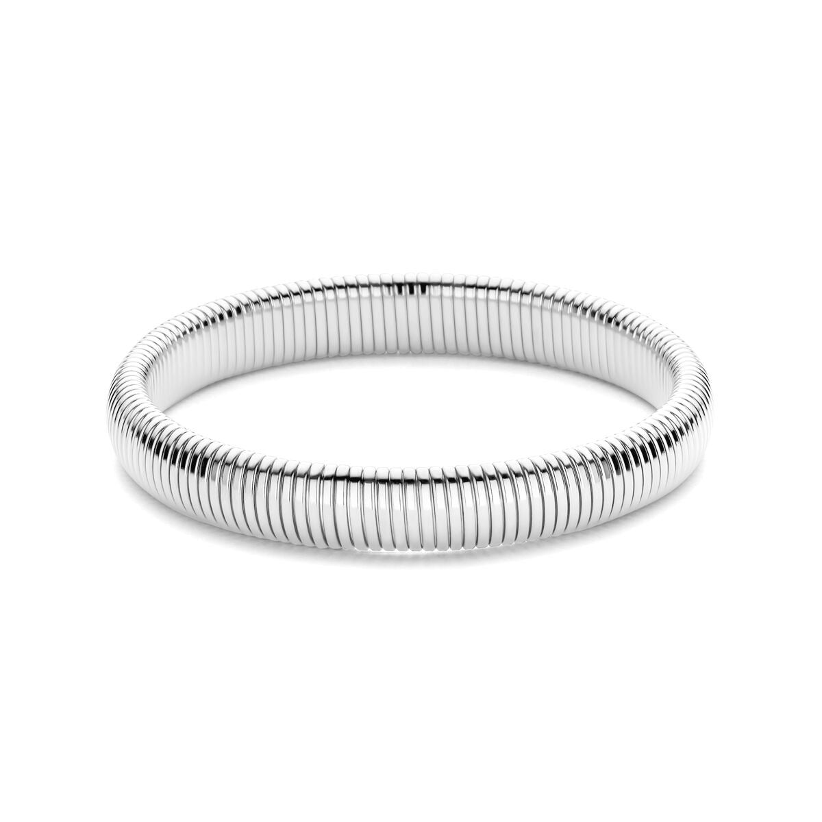 Bracciale da donna in acciaio design tubogas, finitura lucida e forma circolare.