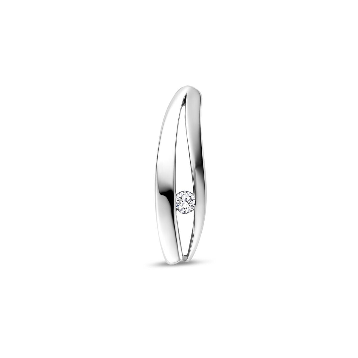 Ciondolo in argento con diamante lab-grown, finitura rodiata, forma allungata di 18 mm.