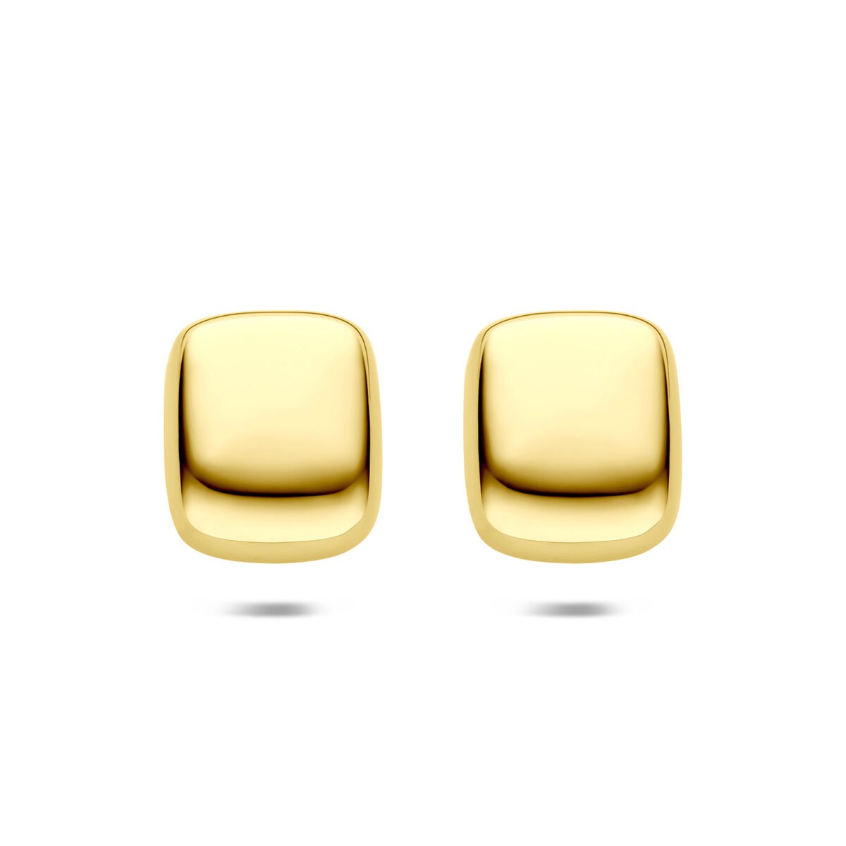 Orecchini rettangolari in acciaio color oro giallo, dimensioni 23x19mm.